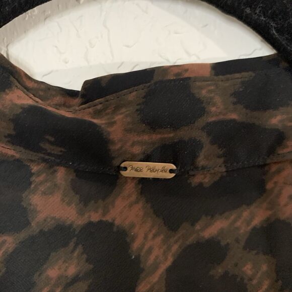 Free People Easy Rider Blouse Leopard Animal Print Sheer Button Down Oversized - Picture 6 of 10